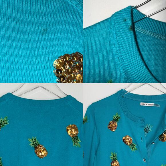 🍍 Alice + Olivia Pineapple Sequin Cardigan – Turquoise (L)295 - Picture 7 of 14